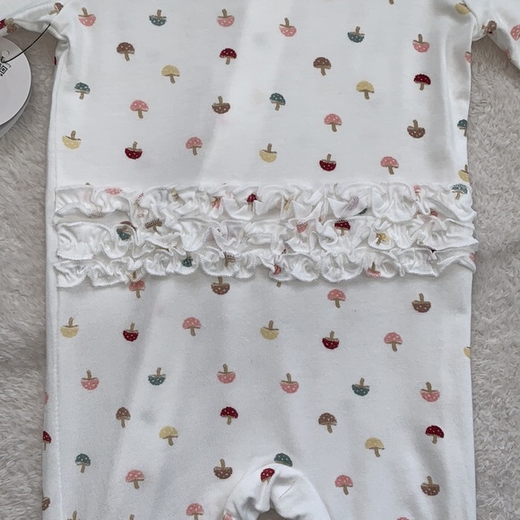 NWT Milkberry Mushrooms 6-9M Ruffle Footie & Headband Set White and Pink Bamboo - Picture 9 of 10